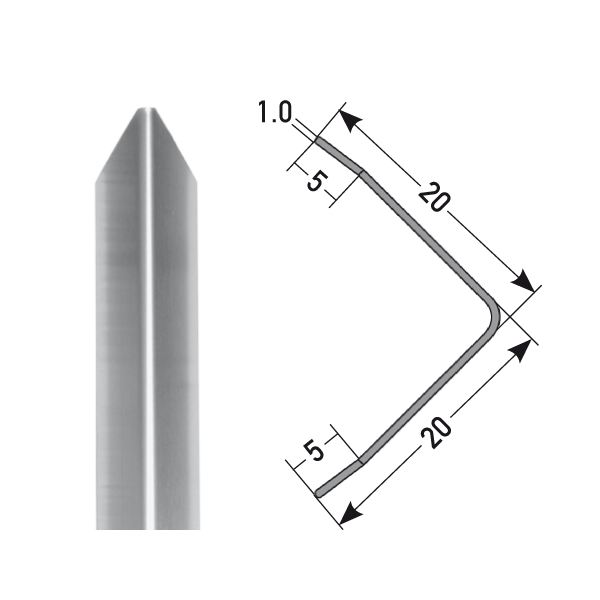 Eckschutzwinkel "Isora" 2 x 2 mm aus mattem Edelstahl, dreifach gekantet, selbstklebend oder ungebohrt-1-selbstklebend (Default)