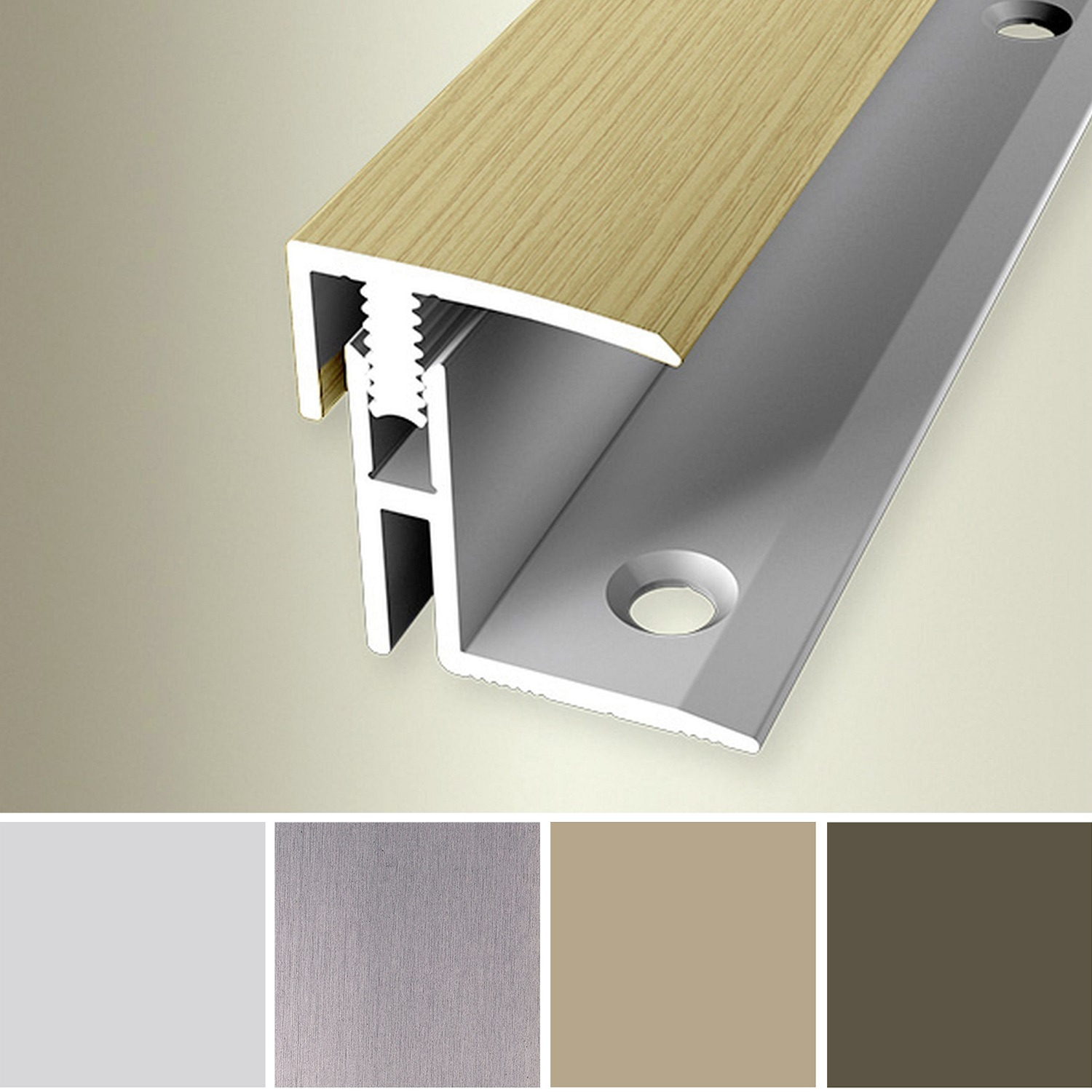 Perfiles de remate y canto PROVISTON, ancho 21 mm, altura de canto 17-22 mm, aluminio anodizado