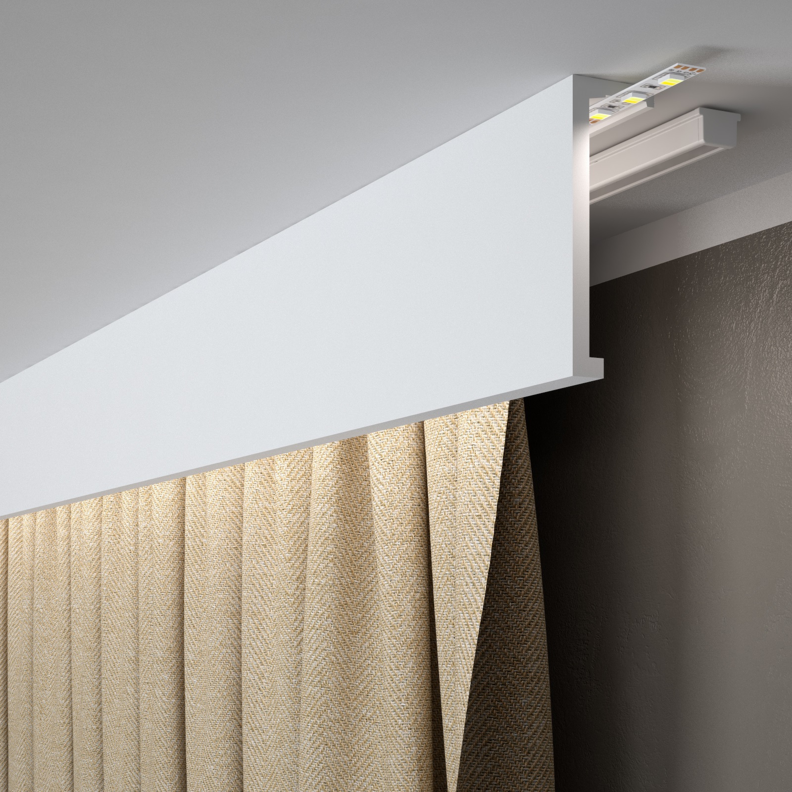 PROVISTON Barra de cortina "RM035T" 40 x 120 x 2000 mm Blanca Cornisa Tira de luz Moderna