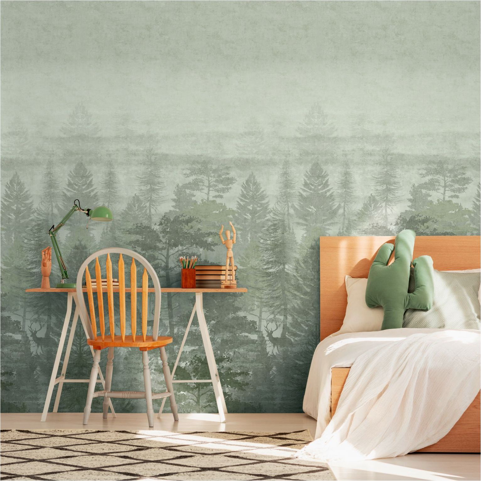 Fotomural para habitación infantil 770691 Motivos verdes estampados Lilly & Luis Forest A.S. Création