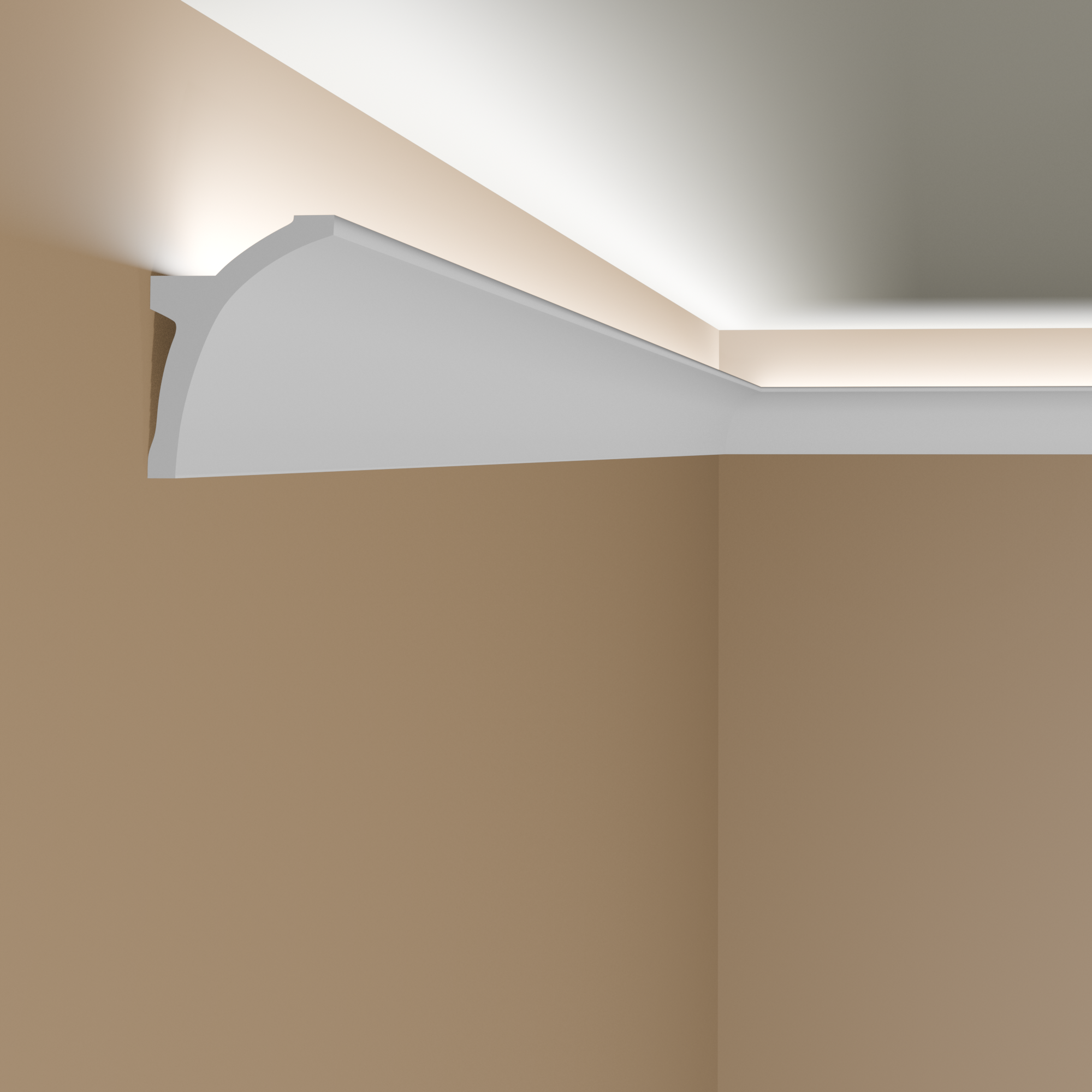 Cornisa de luz PROVISTON, plástico, blanca 50 x 100 x 2000 mm. Tira de luz moderna para techo.