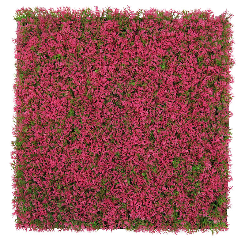 Panel acústico modular JANGAL de 520 x 520 x 50 mm, diseño rosa, efecto césped.