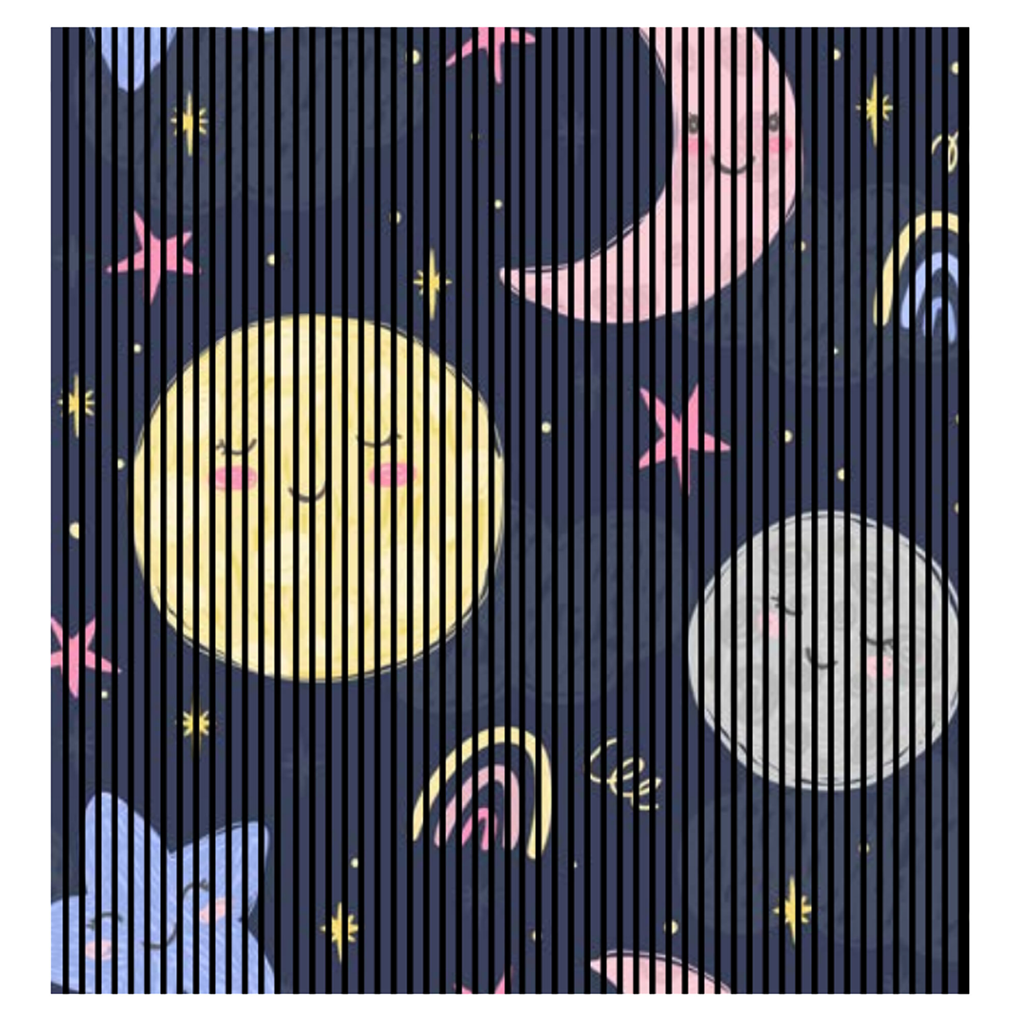 Paneles acústicos con impresión digital de la luna, la noche y las estrellas. Paneles de pared en azul oscuro y amarillo, disponibles en varios tamaños.