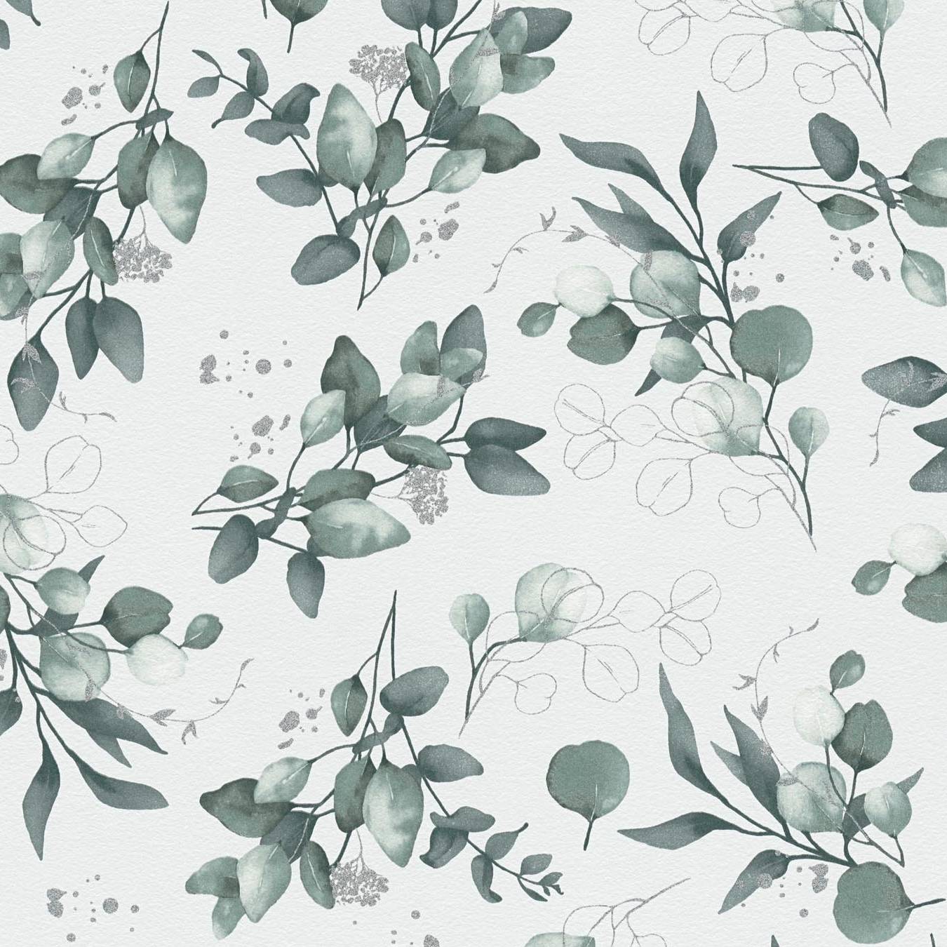 Papel pintado no tejido 397682 Flores blancas y verdes Florales Elegancia pura A.S. Creation