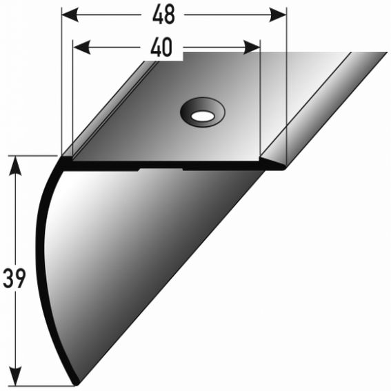 Perfiles angulares y de canto para escaleras PROVISTON Midland. Altura: 39 mm. Ancho: 48 mm. Aluminio anodizado.