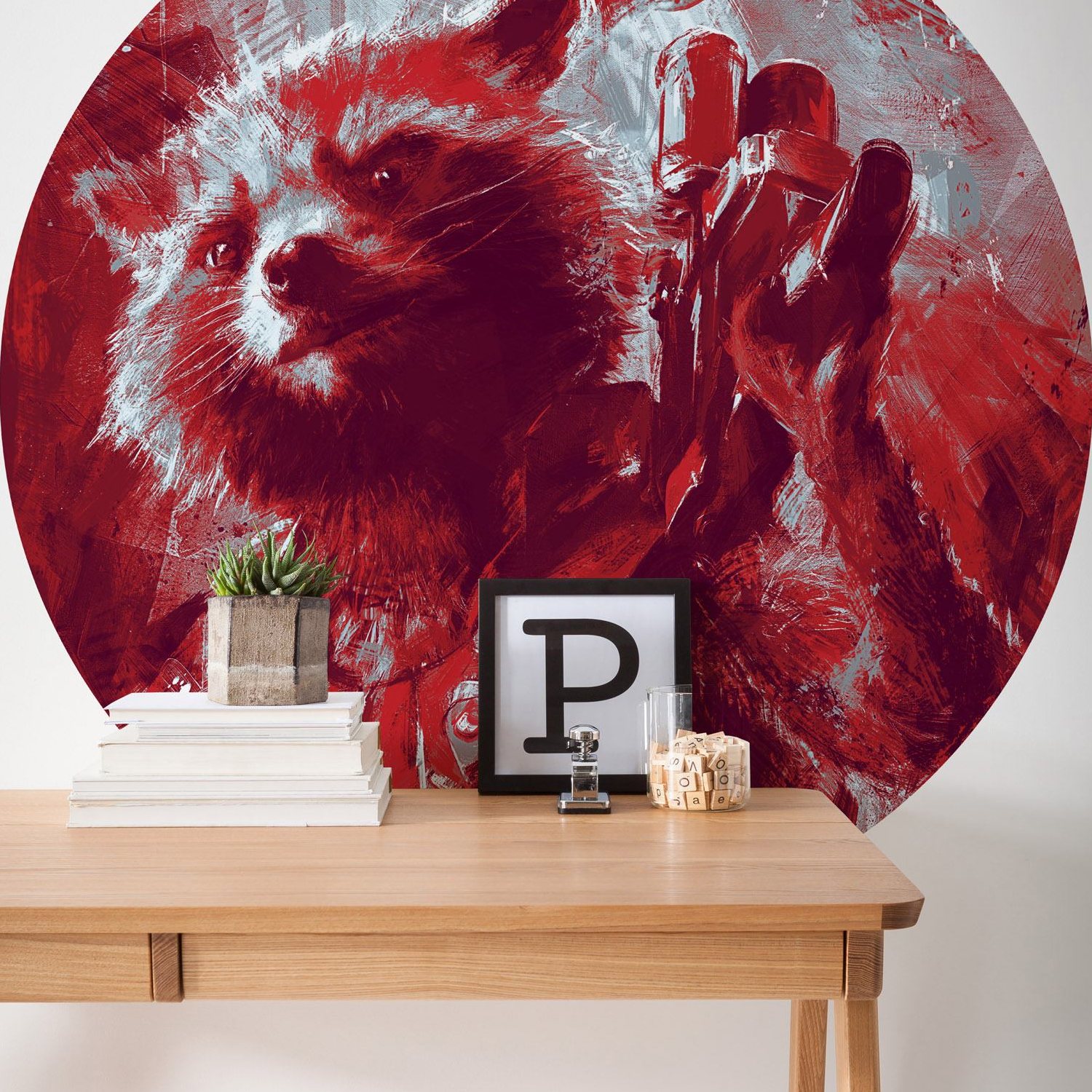 Papel pintado fotográfico Komar Marvel Rocket Raccoon 125 x 125 cm, tejido no tejido, autoadhesivo, Vengadores, Guardianes de la Galaxia