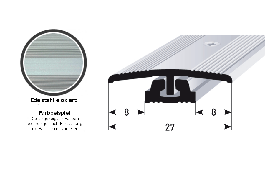 Perfil de transición Auer Wallingford B 27 mm, altura de borde 4-7 mm, tira de transición, aluminio