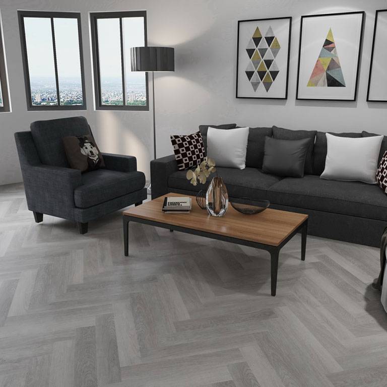 Suelo vinílico Check One 2075H Fläming 592 x 148 x 5,5 mm con sistema clic, aspecto madera, roble gris claro