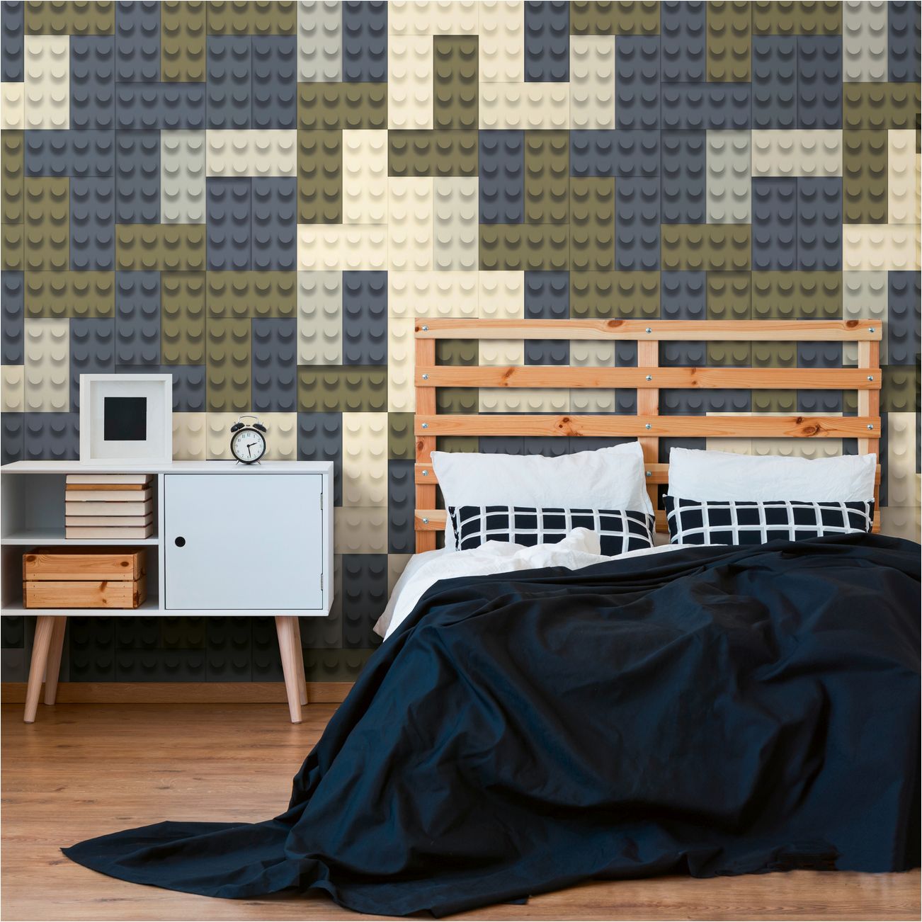Fotomural para habitación infantil 770651, estampado beige y azul, bloques de construcción Lilly & Luis, A.S. Création