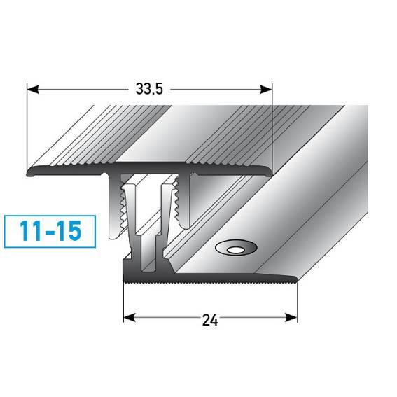 Perfil de transición Auer Grafton B 33,5 mm, altura de borde 11-15 mm, tira de transición, aluminio anodizado