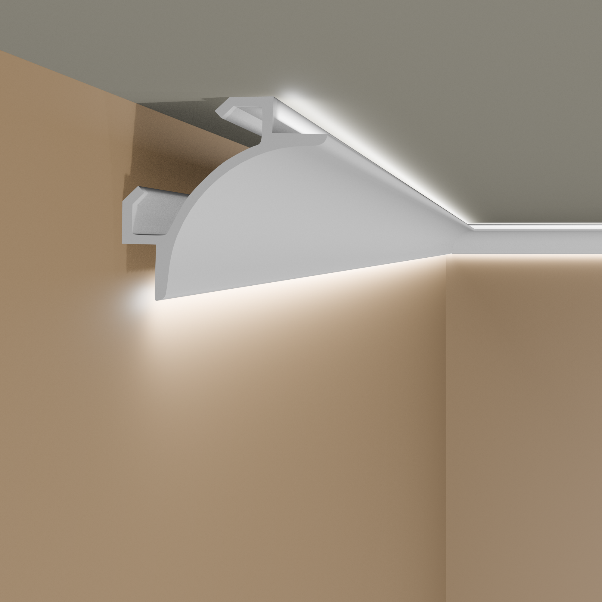 PROVISTON Tira de luz "RM001" 147 x 147 x 2000 mm Blanco Moldura de techo Moldura de cornisa Moderno
