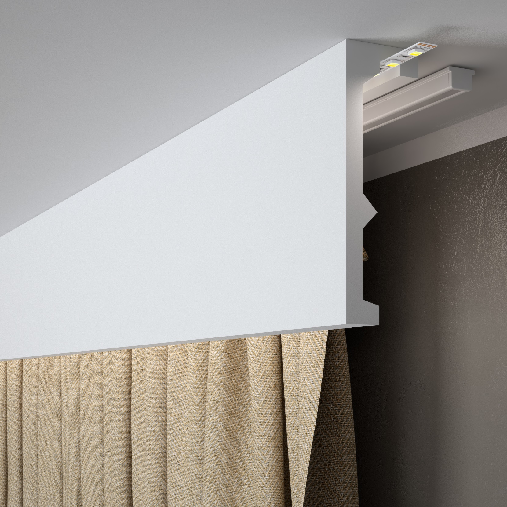 PROVISTON Barra de cortina "RM056T" 55 x 180 x 2000 mm Blanca Cornisa Tira de luz Moderna