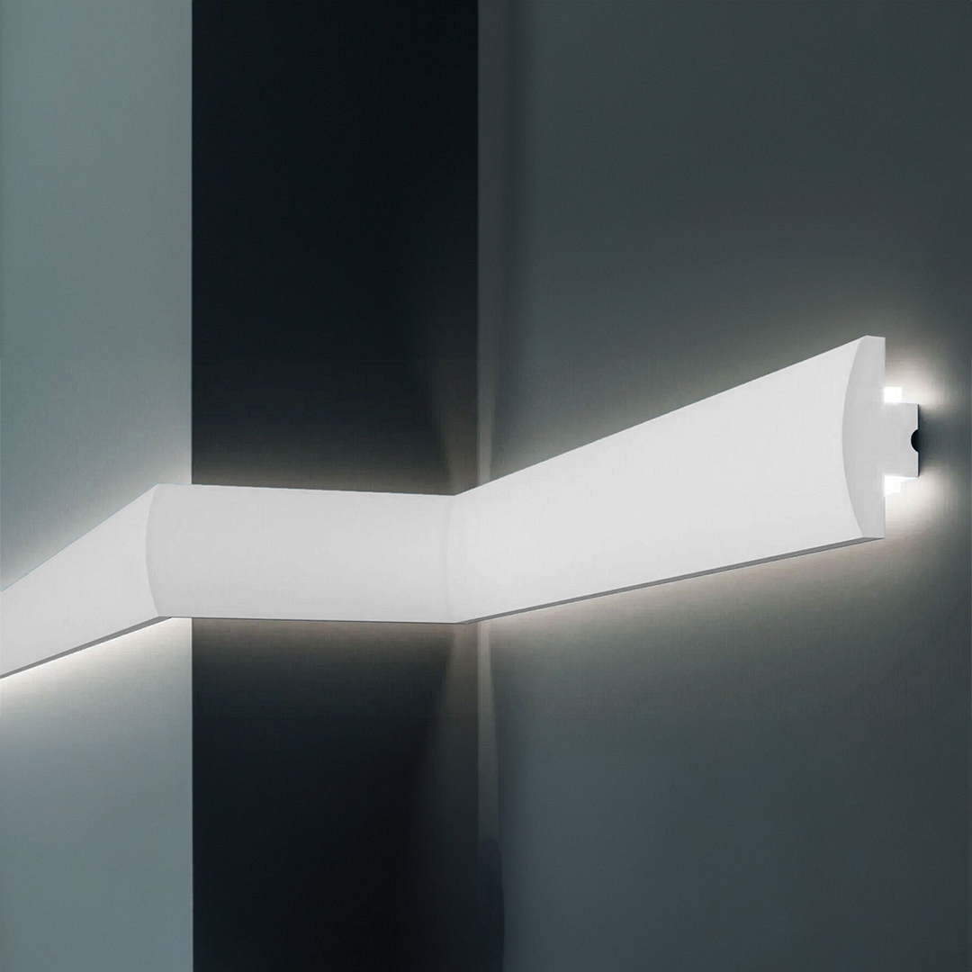 Elite Decor Tira de luz KD505 Poliestireno 90 x 39 x 1150 mm Blanco Moldura de techo de espuma de poliestireno