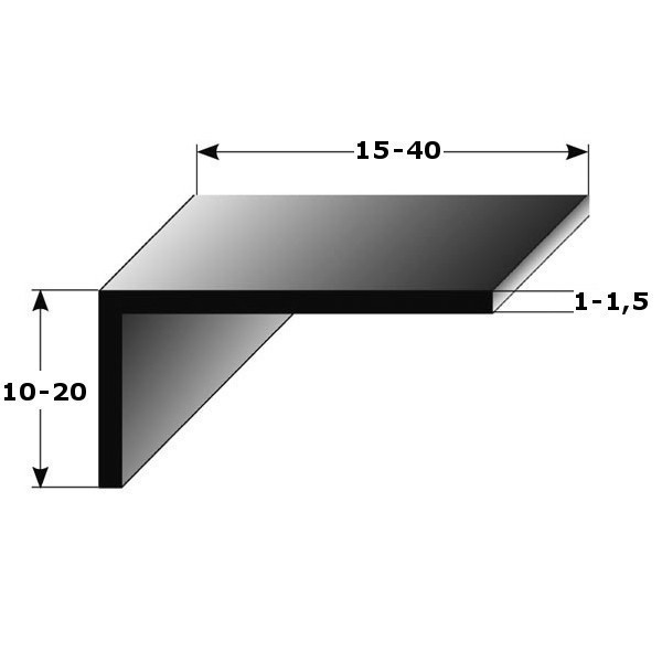 Winkelprofil "Alcoba" als Montageprofil / Bauprofil, ungleichschenklig, Silber eloxiert, aus Aluminium-1-1 mm-15 mm (Default)