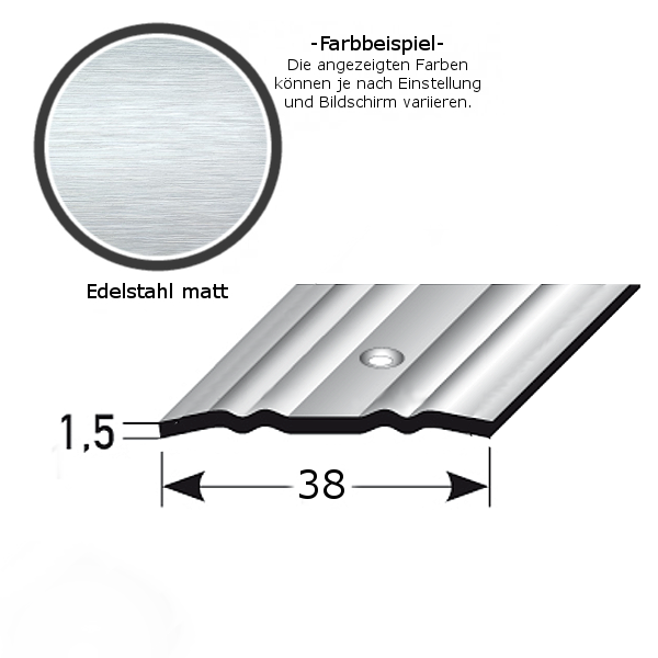 Übergangsprofil "Deventer" / Übergangsschiene, 38 mm, Typ: 44 (Edelstahl matt mit profilierter Riffelung)-1-gebohrt (Default)