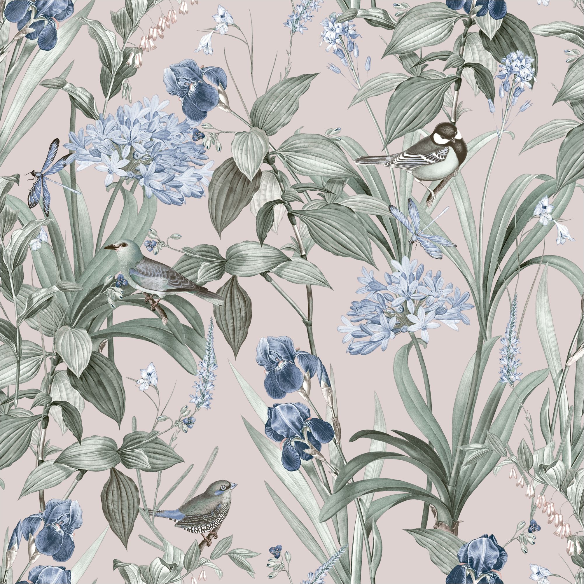 Papel pintado no tejido M64703 Botanique Flores Rosadas Pájaros No tejido 0,53 x 10,05 m Ugépa