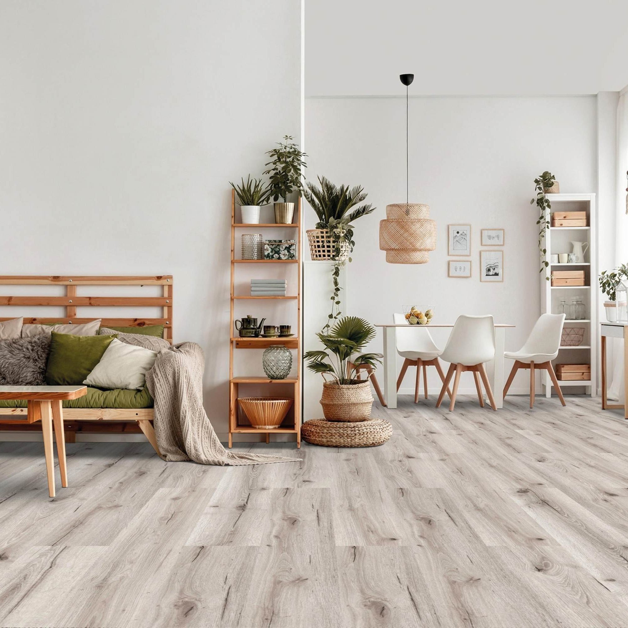 Suelo vinílico Check One Wittland de 7 x 228 x 1524 mm con sistema clic, aspecto madera, roble gris.