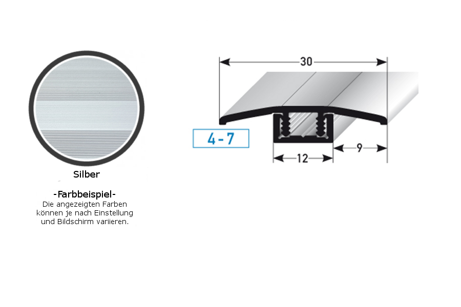 Perfil de transición PROVISTON Pikeville B, altura de borde de 30 mm, tira de transición de 4-7 mm, aluminio anodizado