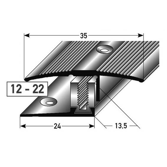 Perfil de transición Auer Yorkton B, altura de borde de 35 mm, tira de transición de 12 a 22 mm, aluminio anodizado