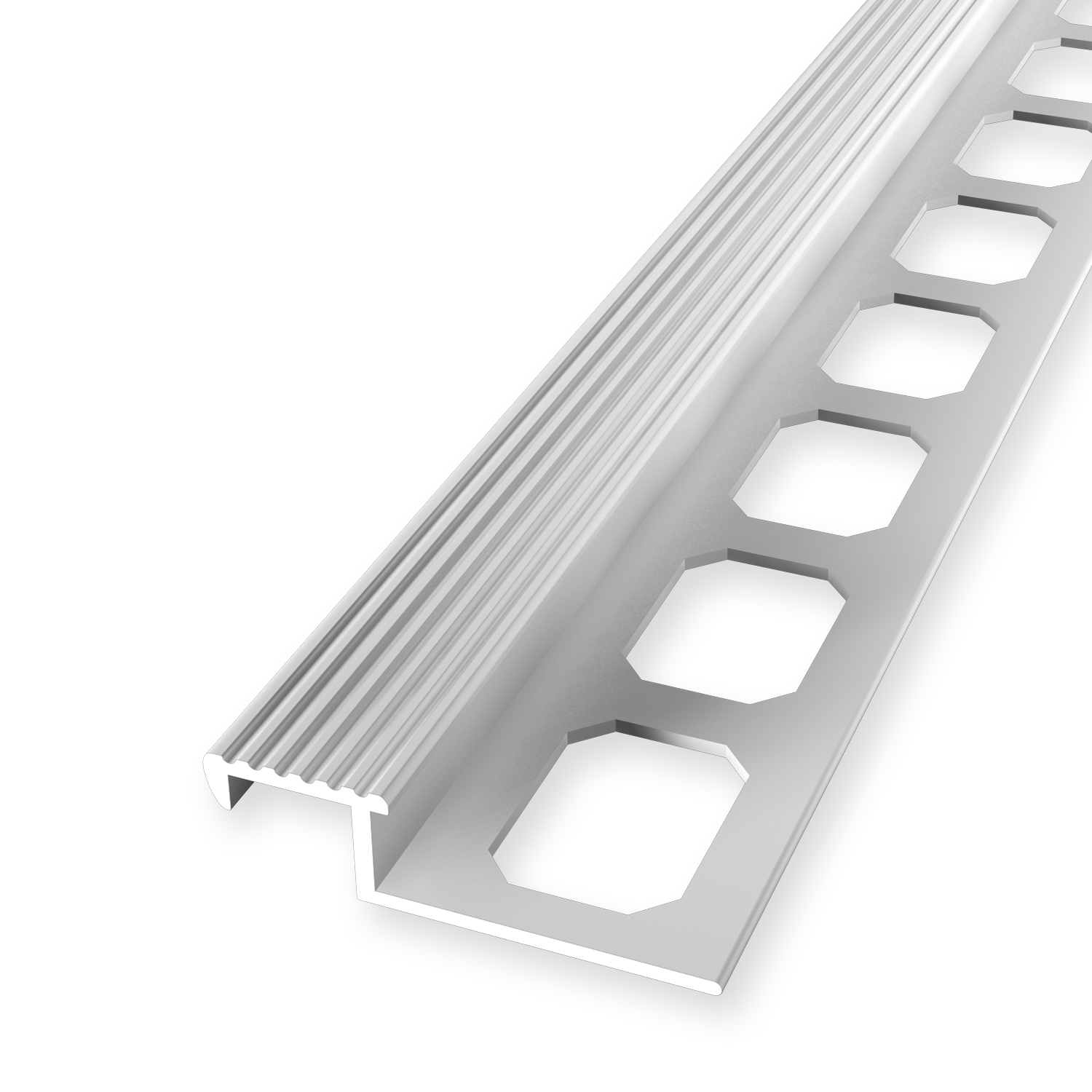 Perfil de borde de escalera de 9 x 20 x 2500 mm, altura de borde 9 mm, perfil de aluminio para azulejos, perforado, Küberit