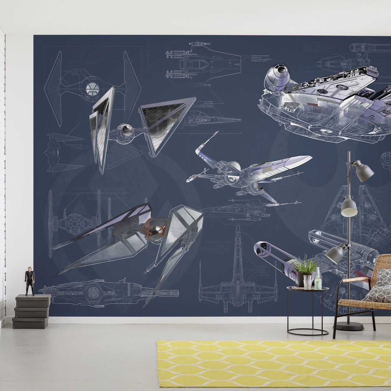 Papel pintado fotográfico Komar Star Wars, diseño plano, oscuro, 280 x 400 cm, tejido no tejido, nave espacial, avión de combate, tecnología