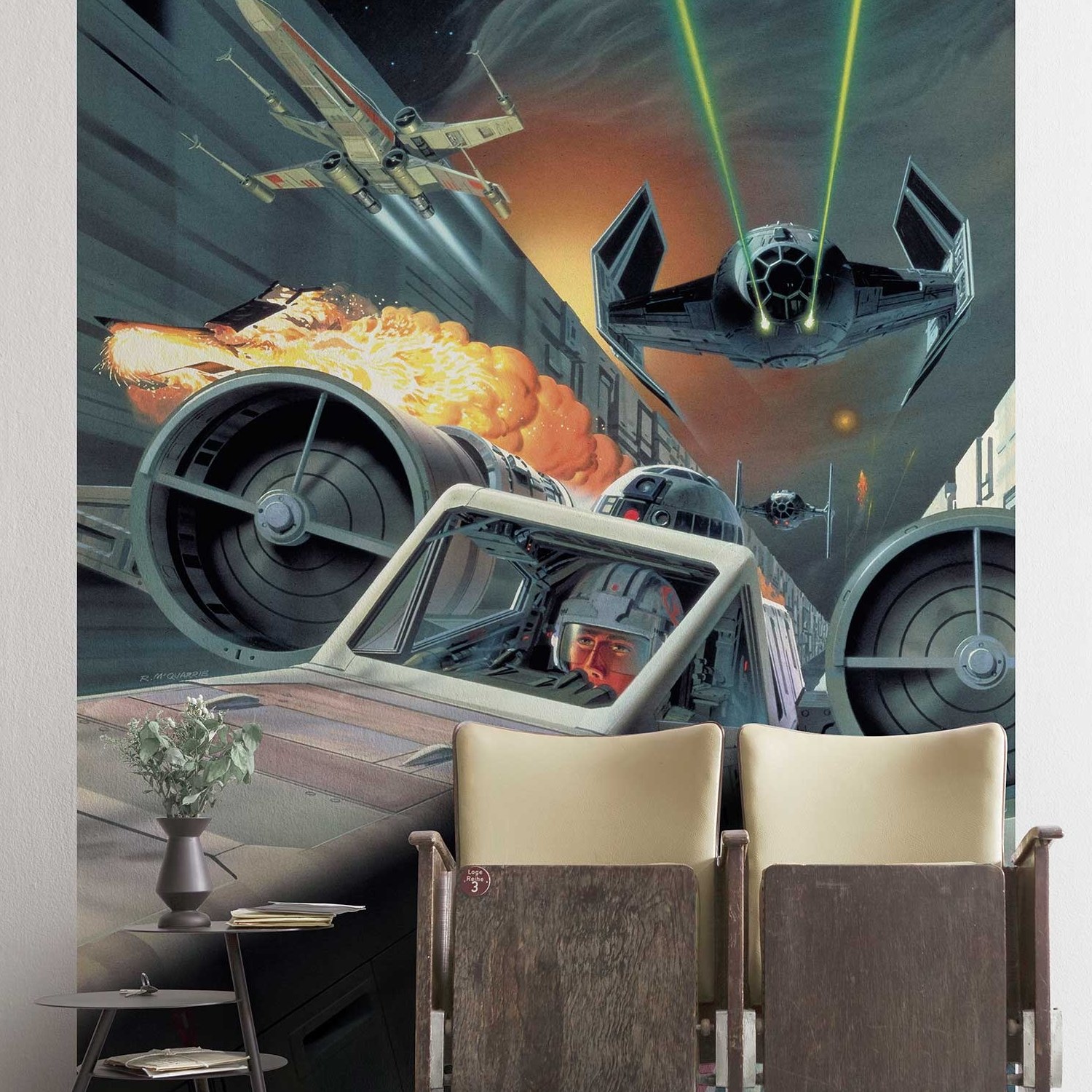 Papel pintado fotográfico Komar Star Wars Trench Run, 280 x 200 cm, tejido no tejido, batalla, naves espaciales, láseres, batalla espacial
