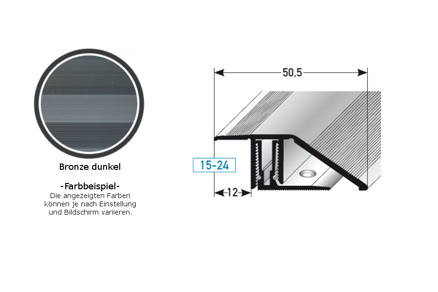 Ausgleichsprofil / Anpassungsprofil Laminat / Parket "Bellingham", für Höhe 15 - 24 mm, 5,5 mm breit, 2-teilig, Aluminium eloxiert, gebohrt-bronze dunkel-1 (Default)