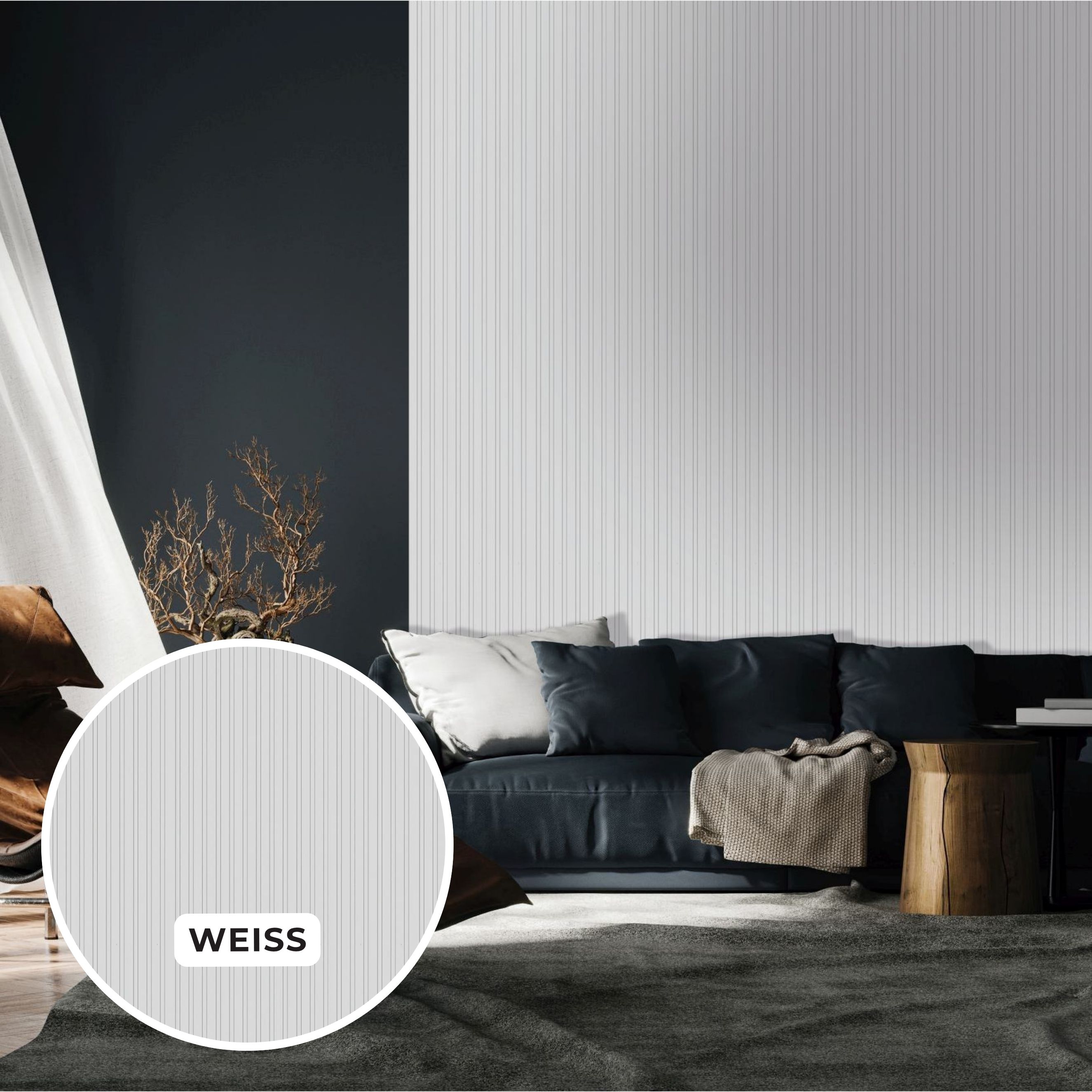 Paneles murales, juego de 5, 180 x 2670 mm, MDF, laminado blanco, revestimiento mural con aspecto de listones Neuhofer