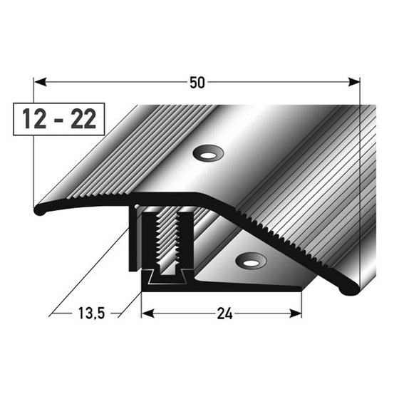 Perfiles de altura y ajuste PROVISTON Halifax B, altura de borde de 50 mm, de 12 a 22 mm, aluminio anodizado.