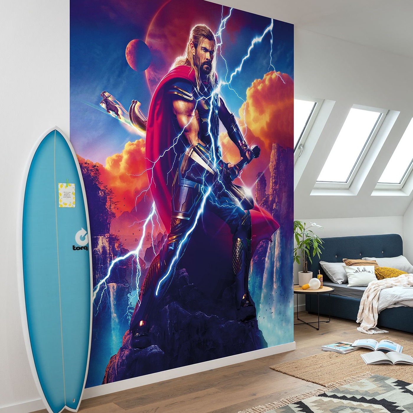 Papel pintado fotográfico Komar Marvel Thor Love and Thunder 250 x 200 cm Impresión digital Papel pintado no tejido Vengadores Dios