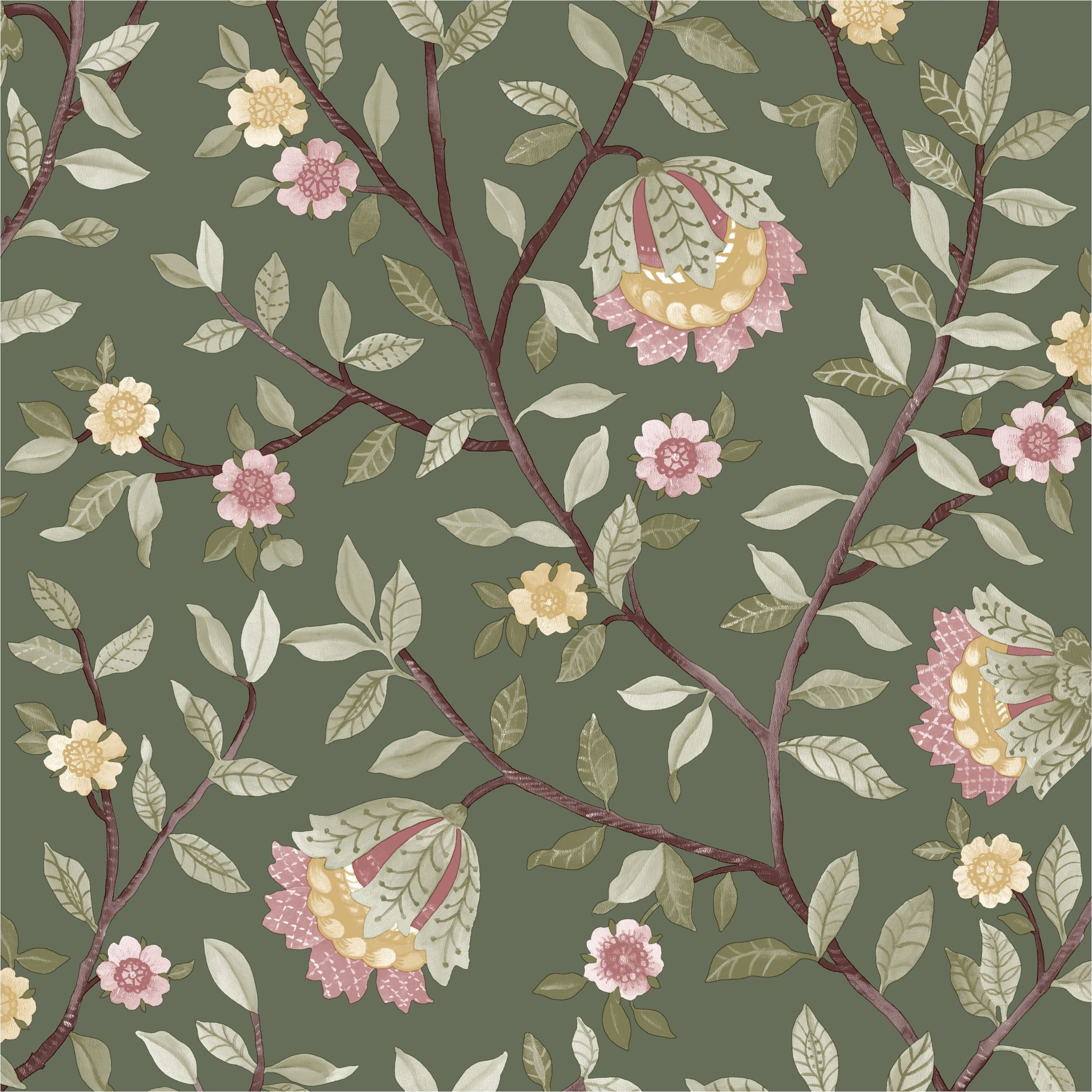 Papel pintado no tejido B19914 Botanique Flores Verdes No tejido 0,53 x 10,05 m Ugépa