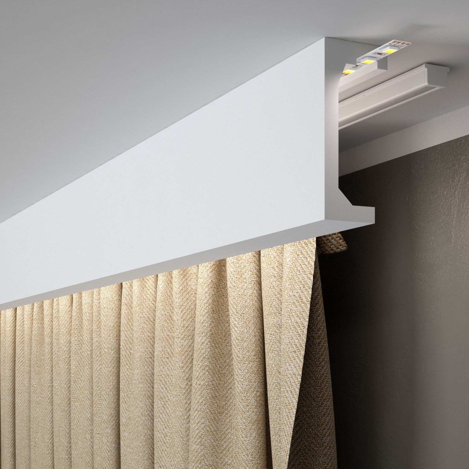 PROVISTON Barra de cortina "RM046T" 50 x 120 x 2000 mm Blanca Cornisa Tira de luz Moderna