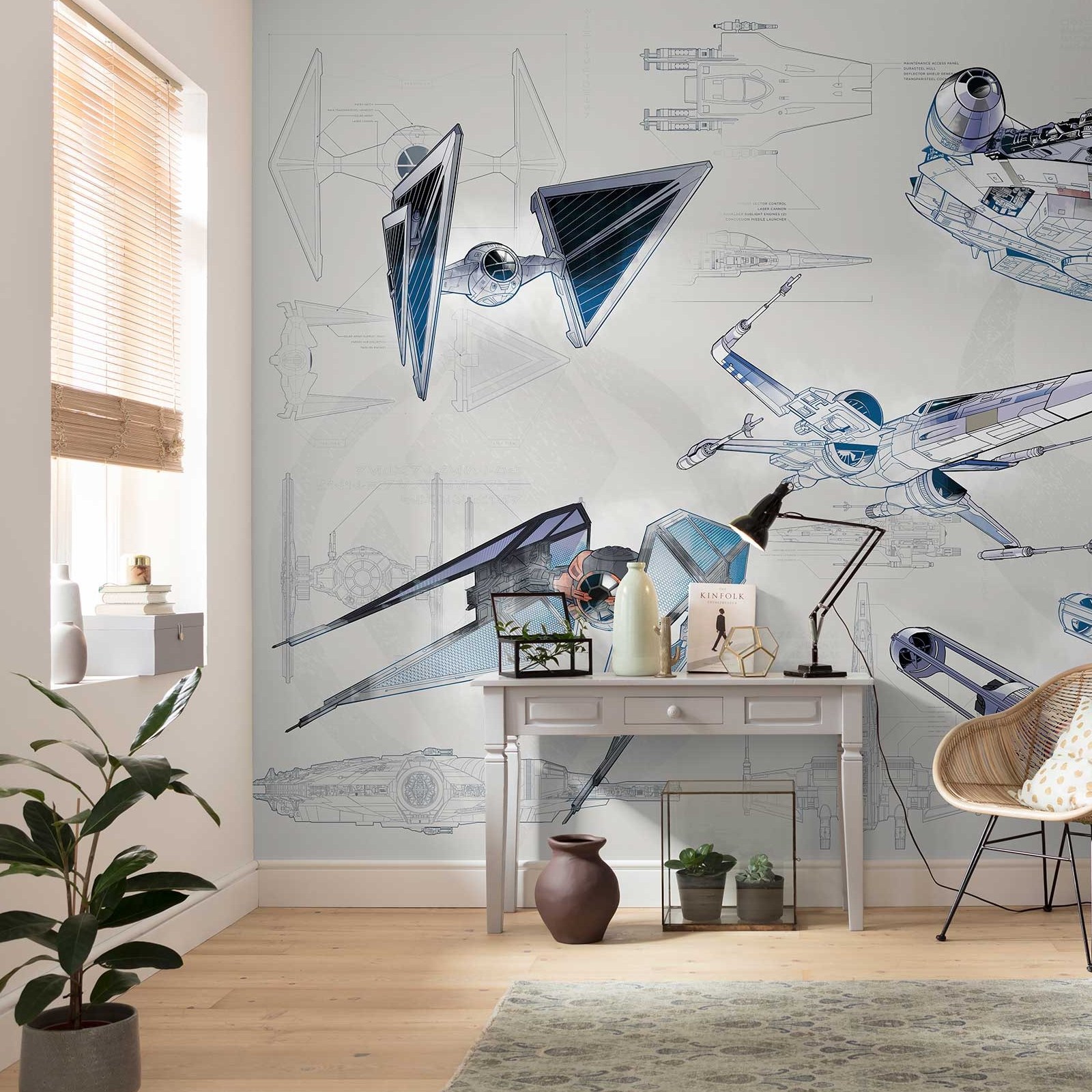 Papel pintado fotográfico Komar con diseño de caza estelar de Star Wars, 280 x 400 cm, impresión digital, tela no tejida, diseño de nave espacial.