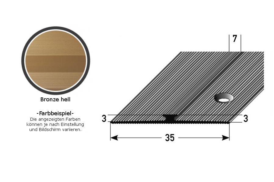 Perfil de remate y canto Auer Rathmore, altura 3-5 mm, ancho 35 mm, longitud 2700 mm, aluminio