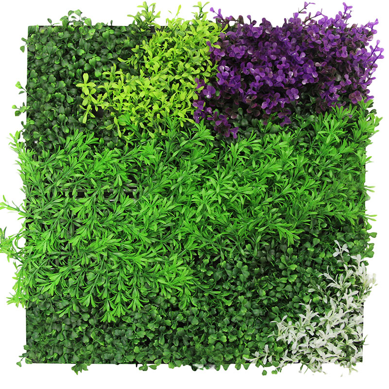 Panel acústico modular JANGAL de 520 x 520 x 50 mm con diseño de flora mixta violeta.