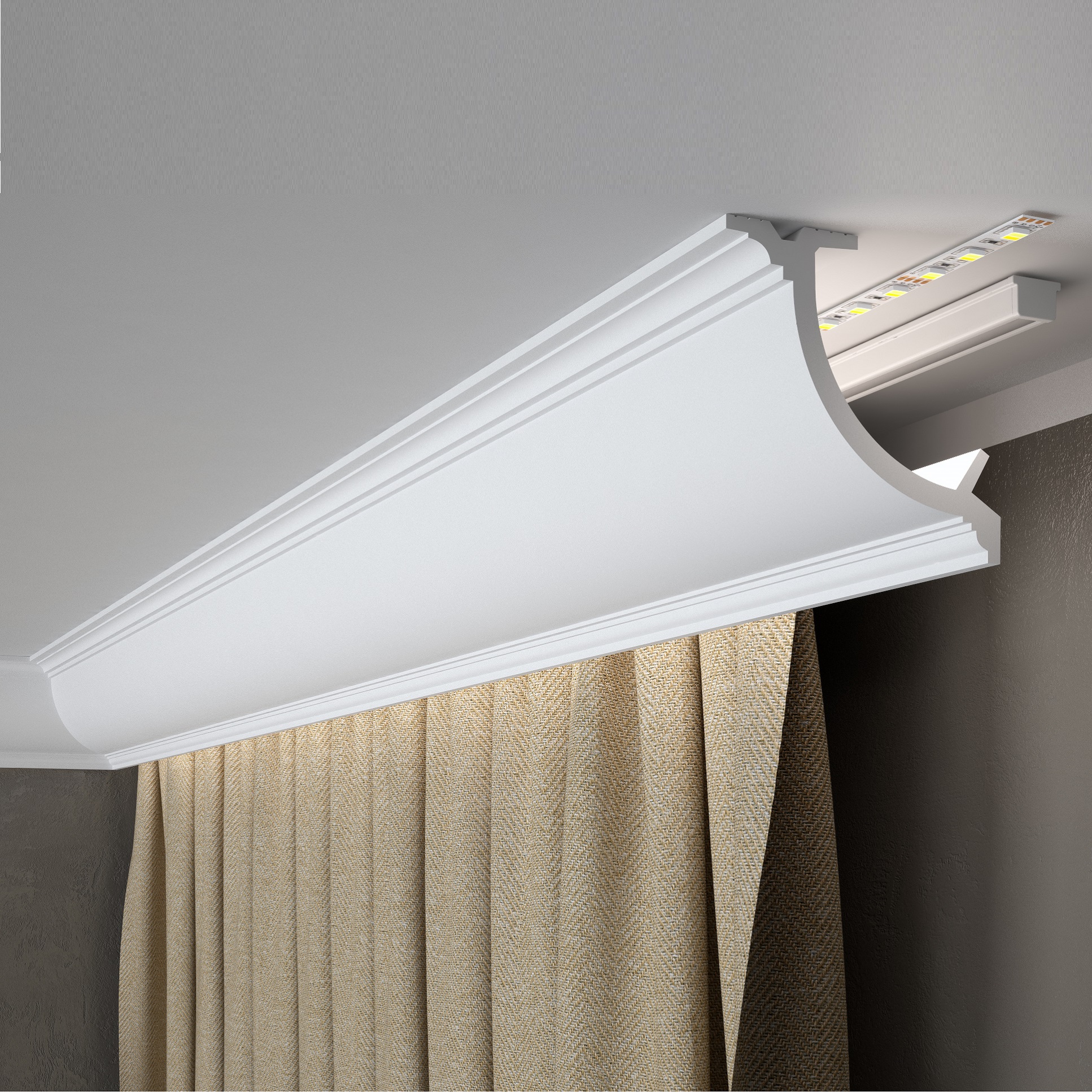 PROVISTON Barra de cortina "RM027" 110 x 110 x 2000 mm Blanca Cornisa Tira de luz LED