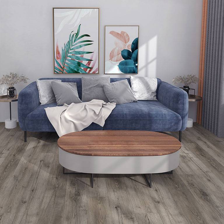 Suelo vinílico Check One 2464 Terpe 1220 x 182 x 5 mm con sistema clic, aspecto madera, color roble marrón.