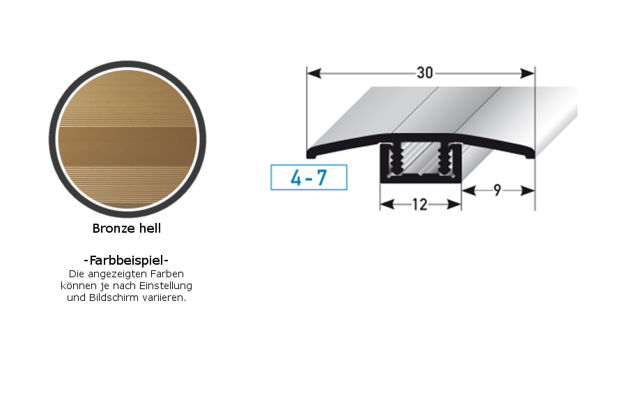 Perfil de transición PROVISTON Pikeville B, altura de borde de 30 mm, tira de transición de 4-7 mm, aluminio anodizado
