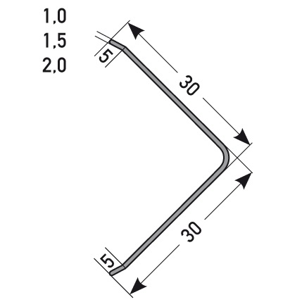 Perfiles de construcción y montaje Auer Restinga 30 x 30 mm, cantonera de protección angular, acero inoxidable de una sola curvatura