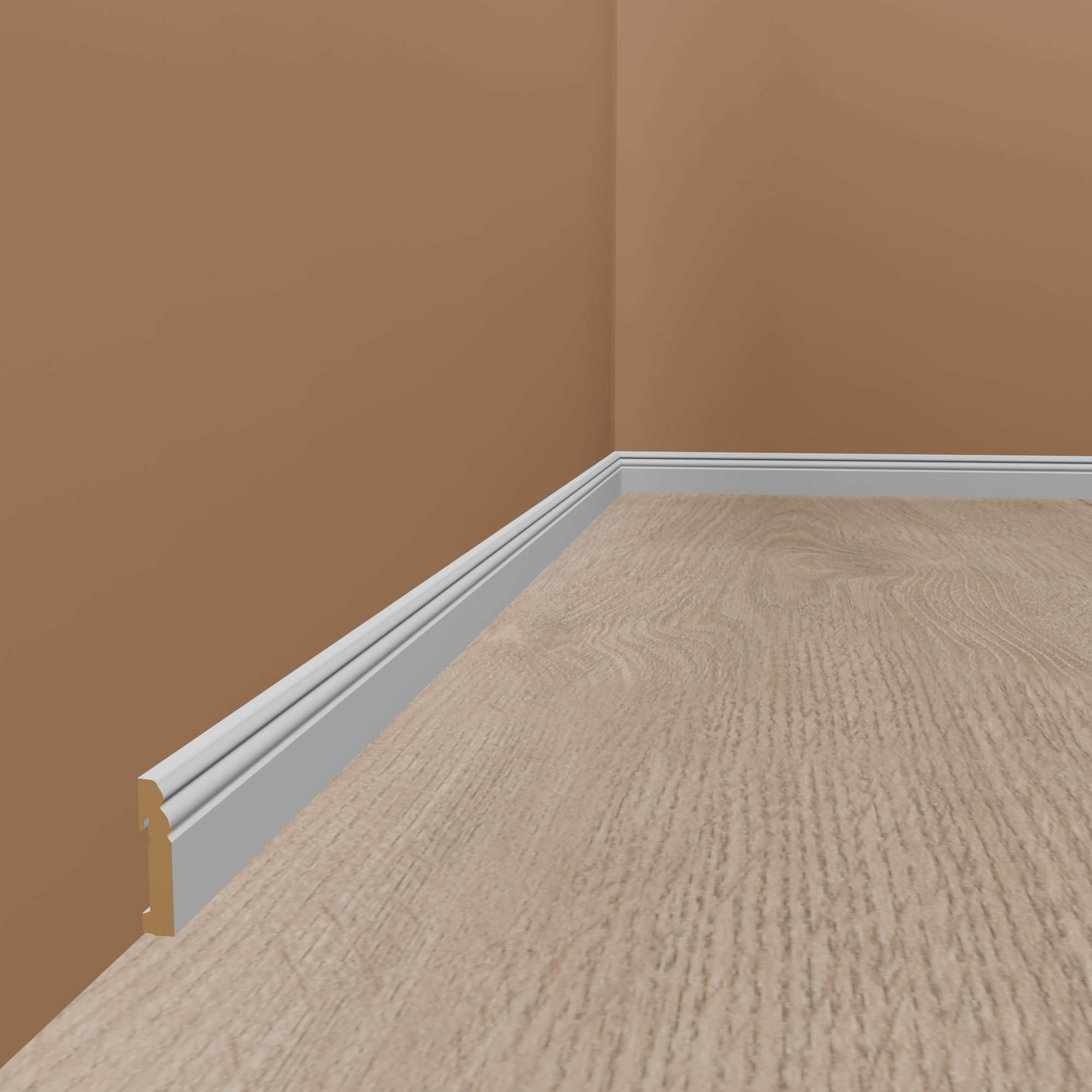 Rodapié blanco PROVISTON, perfil Hamburgo, 18 x 90 x 2400 mm, tablero de MDF laminado.