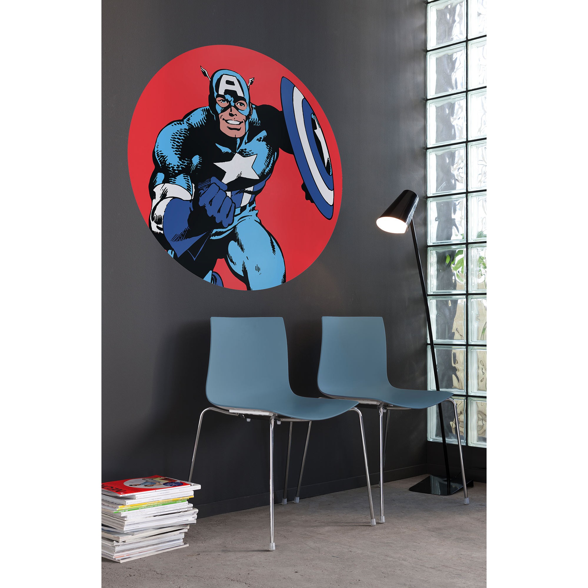 Papel pintado fotográfico Komar Marvel PowerUp Capitán América 125 x 125 cm Adhesivo de pared no tejido autoadhesivo Vengadores