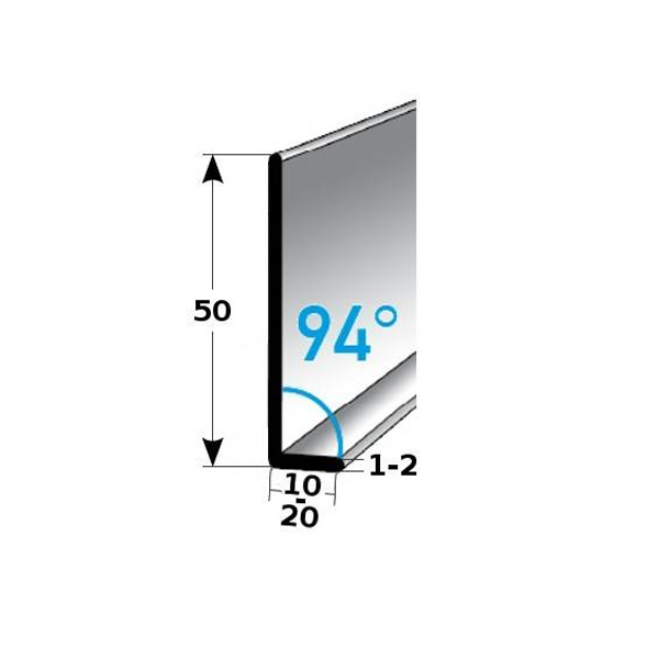 Rodapié metálico Auer, 50 mm de alto, ángulo de 94°, rodapié de aluminio, impermeable, moderno
