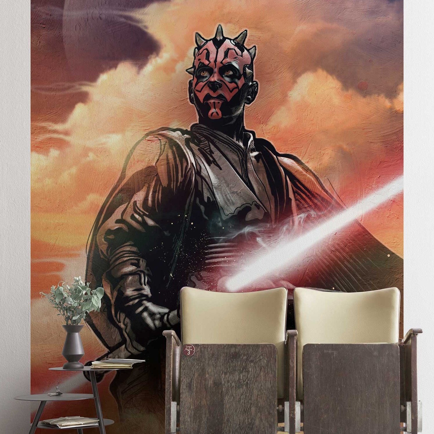 Papel pintado fotográfico Komar Star Wars Darth Maul 280 x 200 cm, tejido no tejido, sable láser de doble cara de Darth, Señor Sith