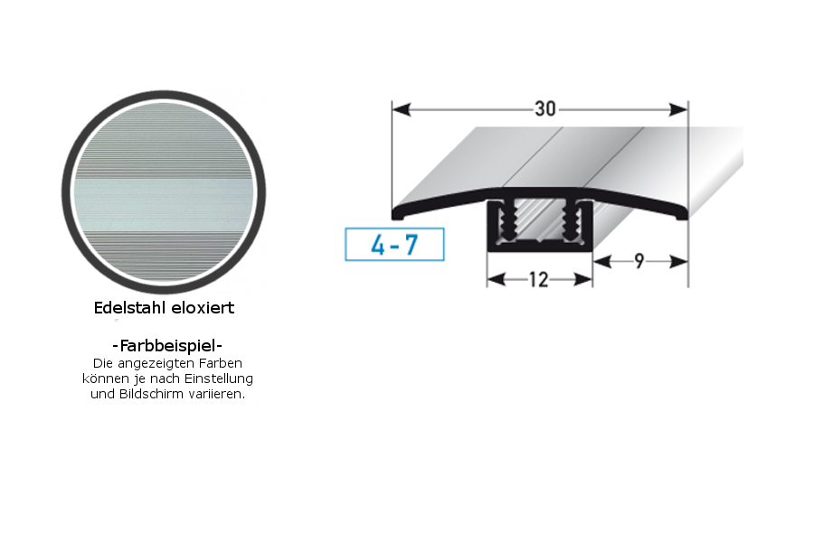 Perfil de transición PROVISTON Pikeville B, altura de borde de 30 mm, tira de transición de 4-7 mm, aluminio anodizado