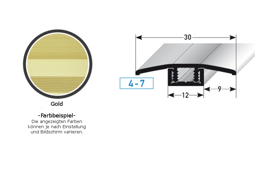 Perfil de transición PROVISTON Pikeville B, altura de borde de 30 mm, tira de transición de 4-7 mm, aluminio anodizado