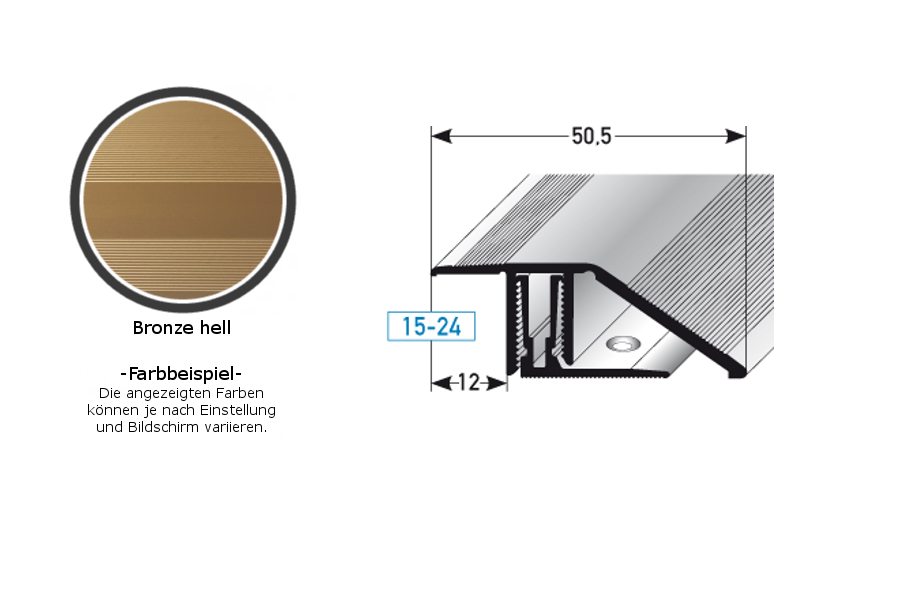 Perfiles de altura y ajuste PROVISTON Bellingham B, altura de borde de 50,5 mm, de 15 a 24 mm, aluminio anodizado