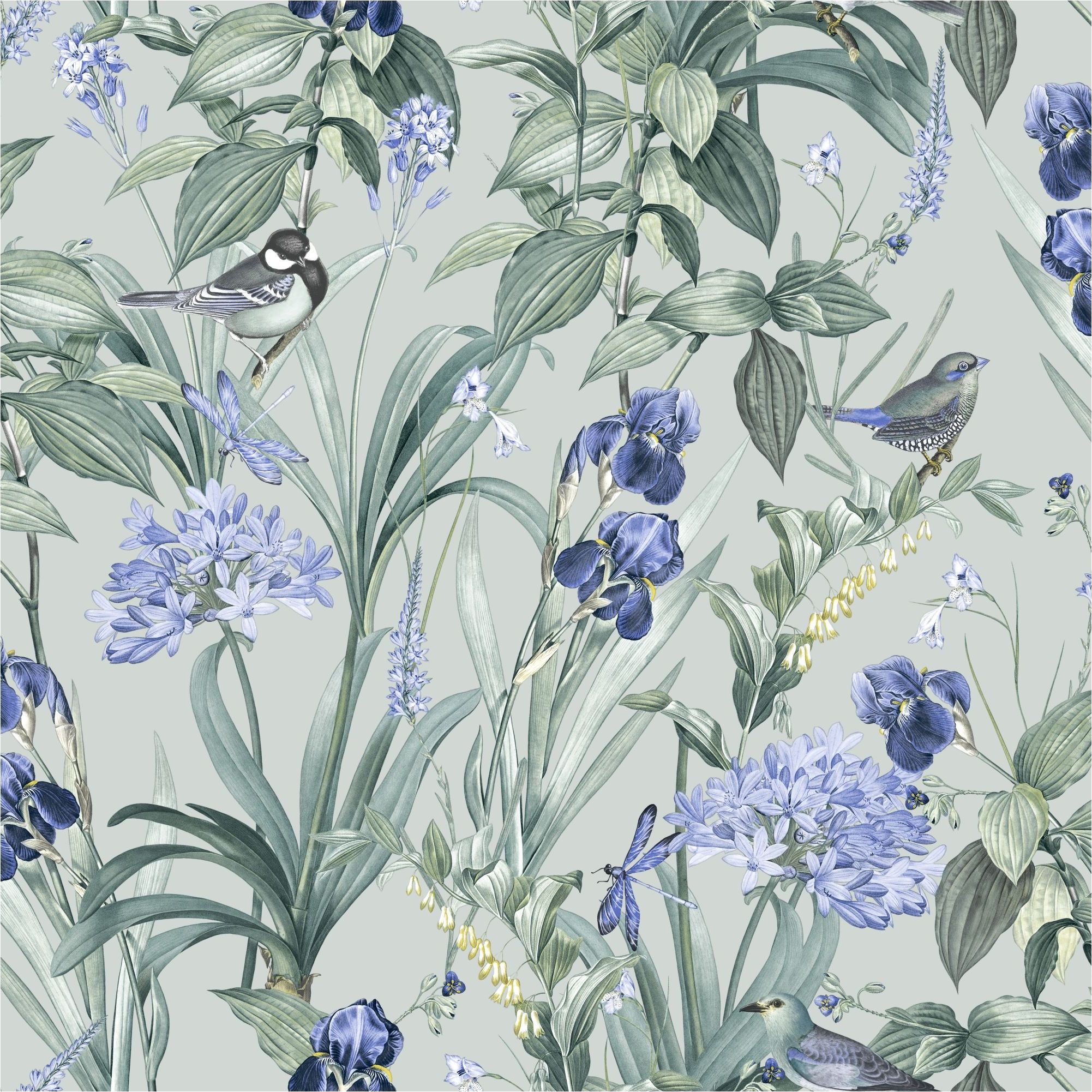 Papel pintado no tejido M64784D Botanique Flores Verdes Pájaros No tejido 1,06 x 10,05 m Ugépa