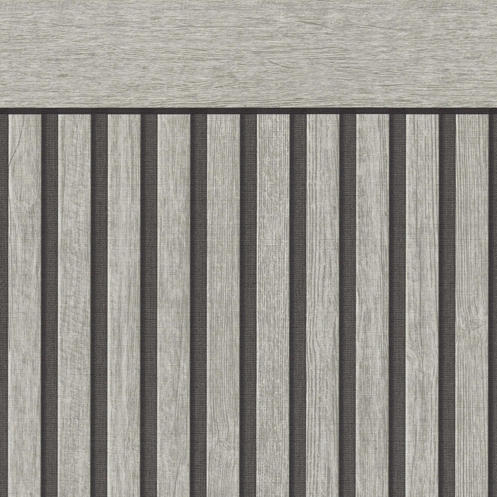 A.S. Creation Panel mural Revestimiento de madera 397442 Papel pintado no tejido Rayas 5,00 m x 1,06 m Gris beige