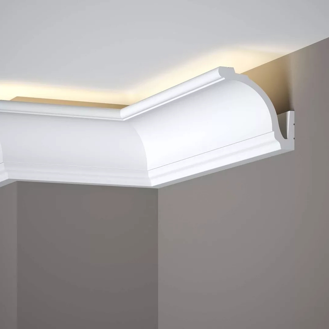 PROVISTON Barra de cortina "NE161" 92 x 83 x 2000 mm Blanco Cornisa Moldura de techo Moderno