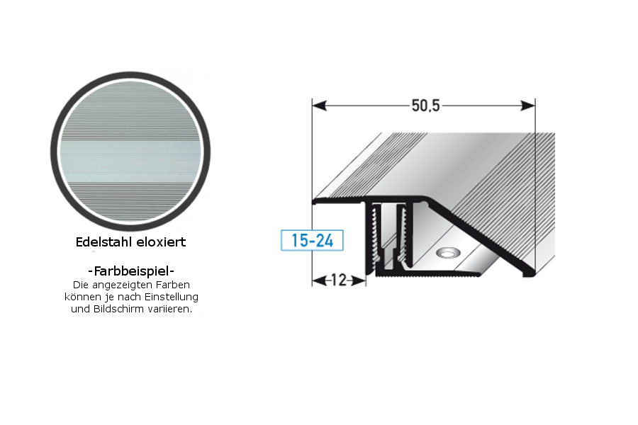 Perfiles de altura y ajuste PROVISTON Bellingham B, altura de borde de 50,5 mm, de 15 a 24 mm, aluminio anodizado
